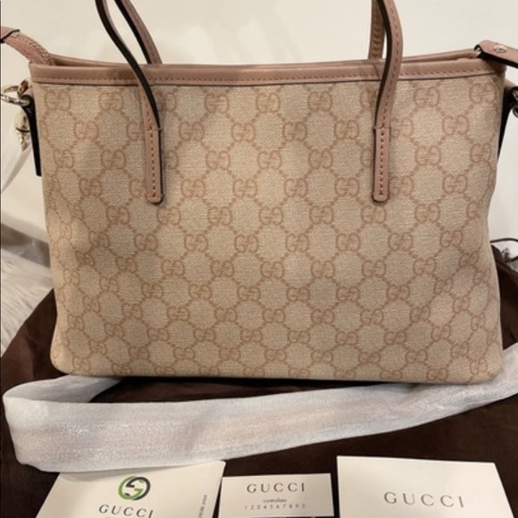 Gucci Nude Supreme Canvas w/ zip beige leather tote - Picture 4 of 16